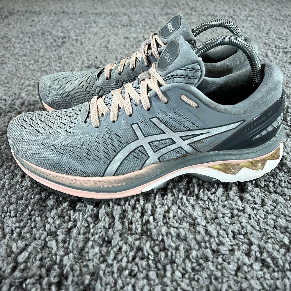 Asics Gel Kayano 27 Running Shoes Womens 8.5 Gray Pink Athletic Gym Sneakers